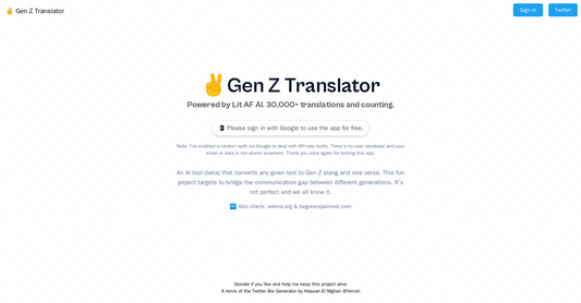 Gen Z Translator - Reescritura de texto por Yeswelab.com