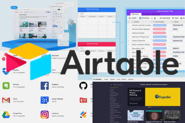 Imágen que describe Airtable sobre sus funcionalidades más utilizadas, cómo el directorio de bases de compartirdas, sus tablas o sus integraciones.