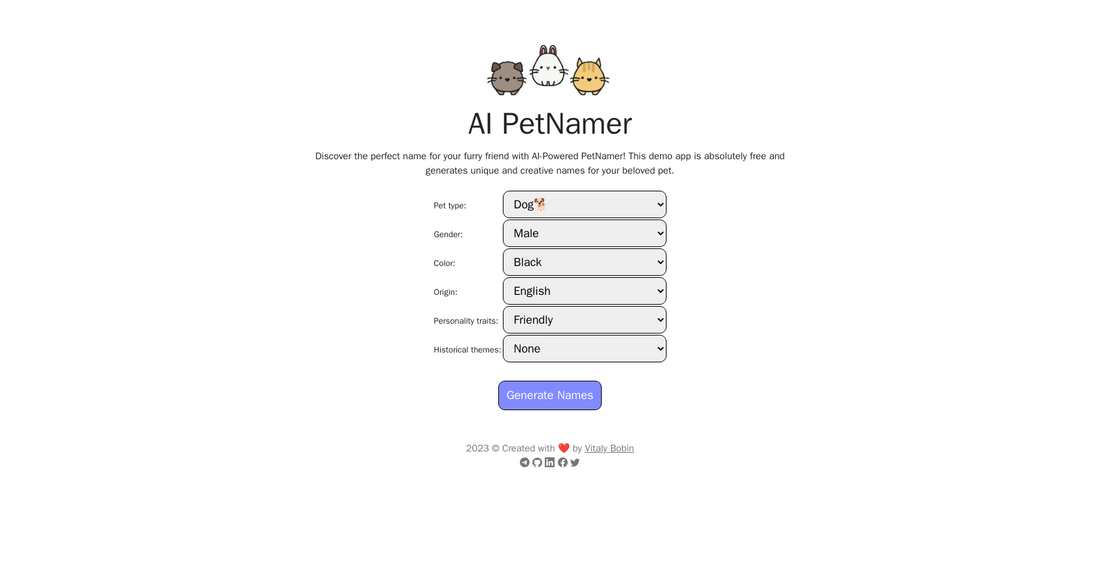 AI Pet Name Generator - Generador de nombres de mascotas por Yeswelab.com