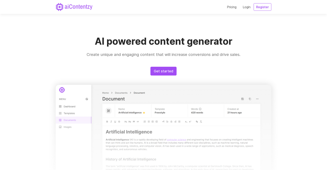 AIcontentzy - Creación de contenido por Yeswelab.com