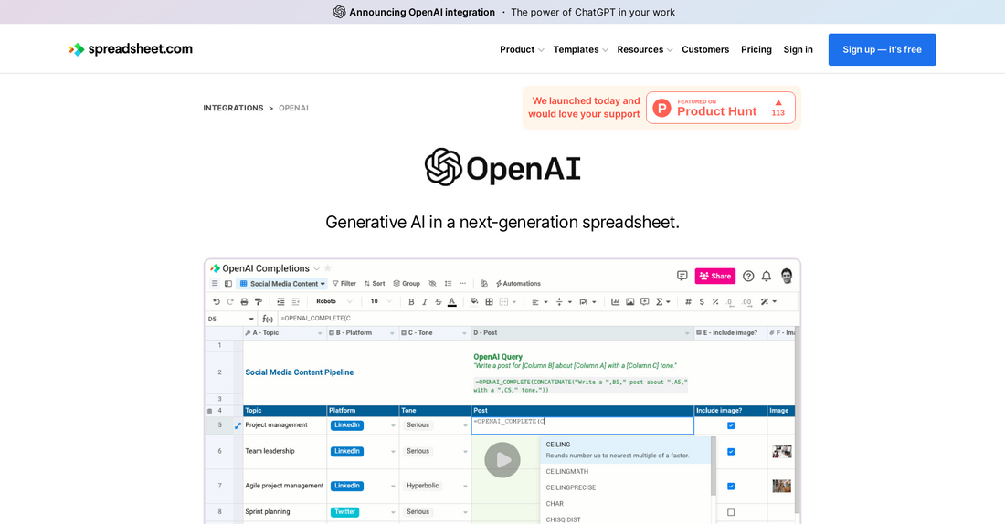 OpenAI in Spreadsheet - Escribir en hojas de calculo por Yeswelab.com