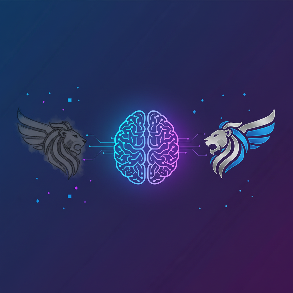 Rediseñar logo con inteligencia artificial - Ilustración de IA transformando logos