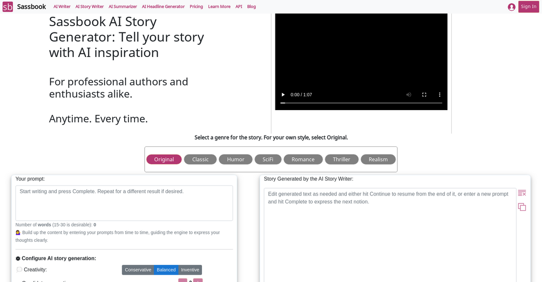 Sassbook AI Story generator - Escritura de cuentos por Yeswelab.com