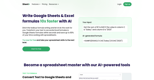 Sheet+ - Fórmulas de Excel por Yeswelab.com