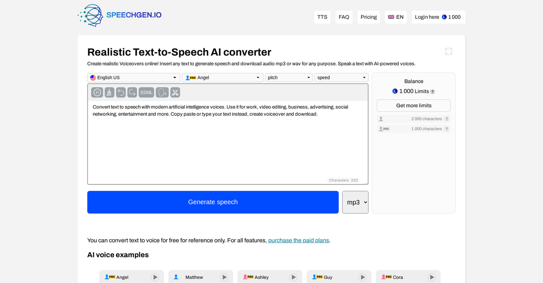 SpeechGen - Texto a voz por Yeswelab.com