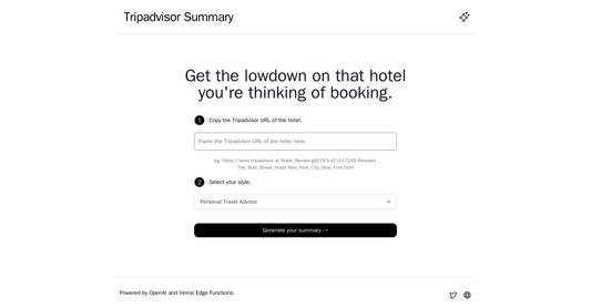 Tripadvisor Summary - Resumen de reseñas de hoteles por Yeswelab.com