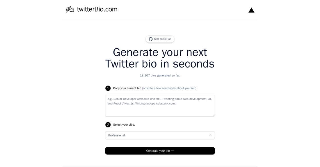 Twitter Bio Generator - Biografías de redes sociales por Yeswelab.com